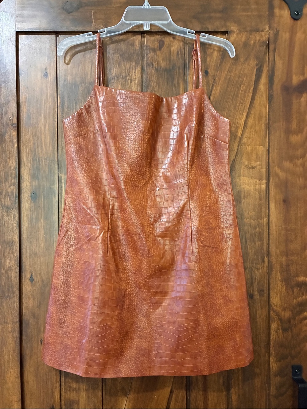 Mi Ami for Francesca's Faux Brown Croc Leather Zip Back Above Knee Dress Size L